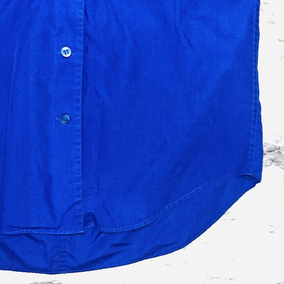 Vintage Objectives Short Sleeve Button Down Top Rolled Sleeves Blue Women 8 - Picture 4 of 5